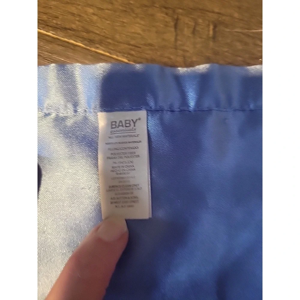 Baby Essentials Blue Satin Puppy Dog Security Blanket Lovey Rattle Toy Brown Eye